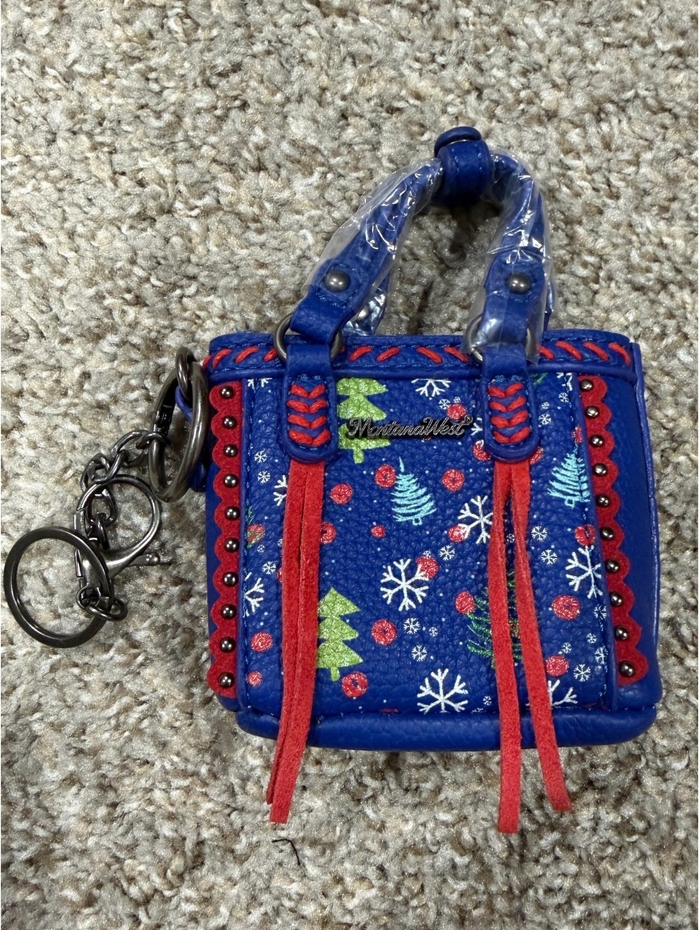 Montana West Mini Blue Christmas Tote Bag Charm
